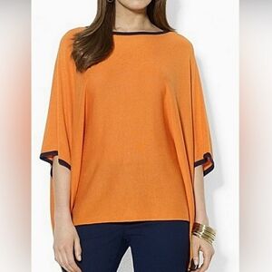 Lauren Ralph Lauren Poncho Modal Silk Linen Knit Preppy Colorful Lux Conte Top